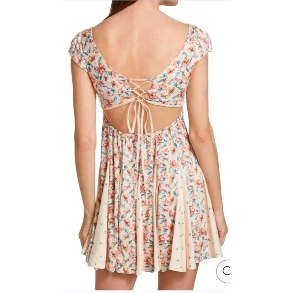 Free People Ponderosa Open Back Peach Combo Mini Dress Sizes Small