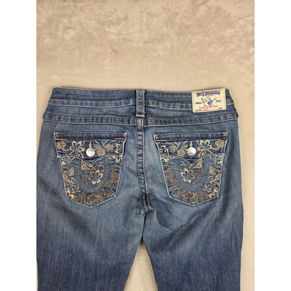 True Religion Skinny Jeans Womens 29 Blue Embroidered Flap Pocket USA Made Boho