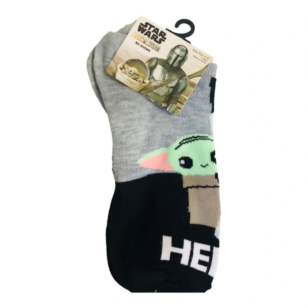 2pairs Disney’s Star Wars The Mandalorian baby yoda grey & black no show sockd‎