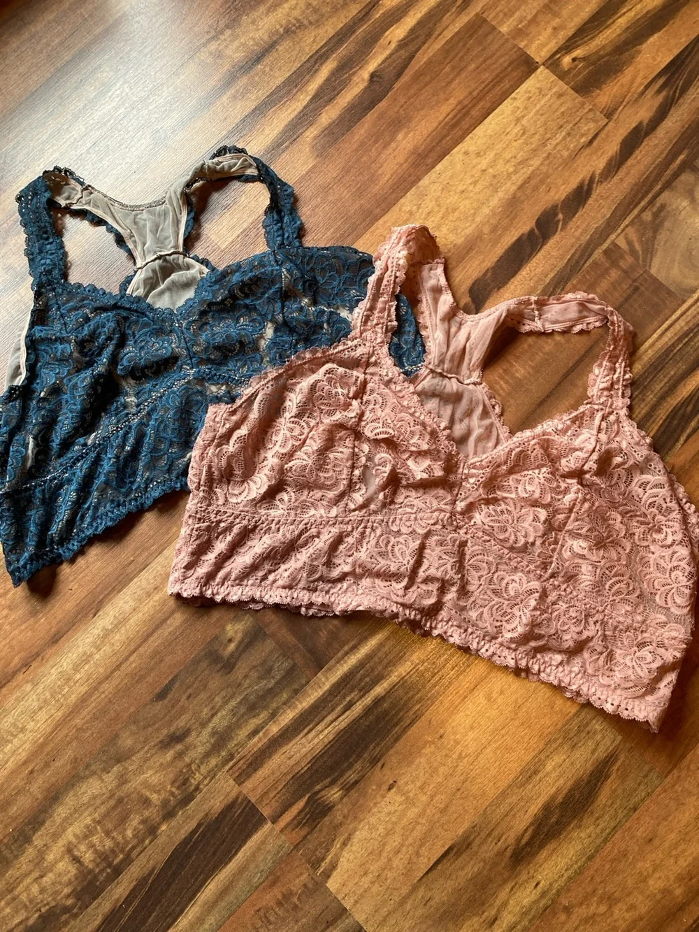Set of two Torrid Curves Size 4 unlined lace bralettes navy mauve