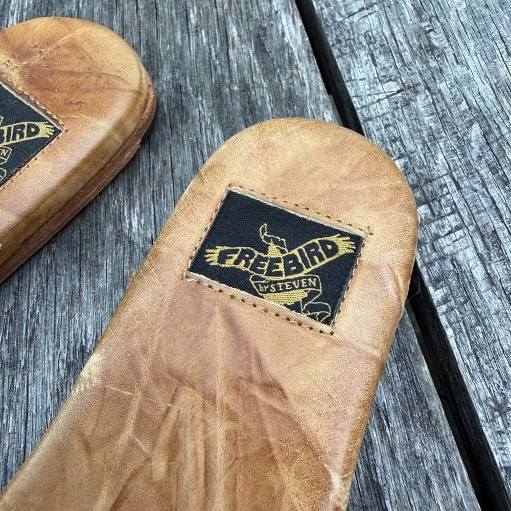 Freebird by Steven Steven Sugar Leather Slide Sandals Tan‎ Snakeskin Braided 7