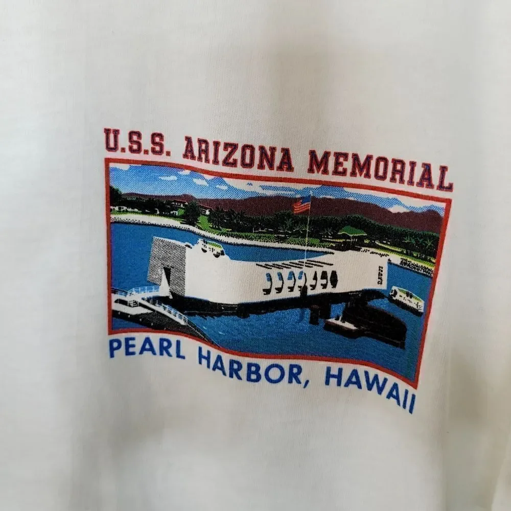 Vintage 1991 U.S.S. Arizona Pearl Harbor Memorial Puff Print T‎ Shirt Size XL