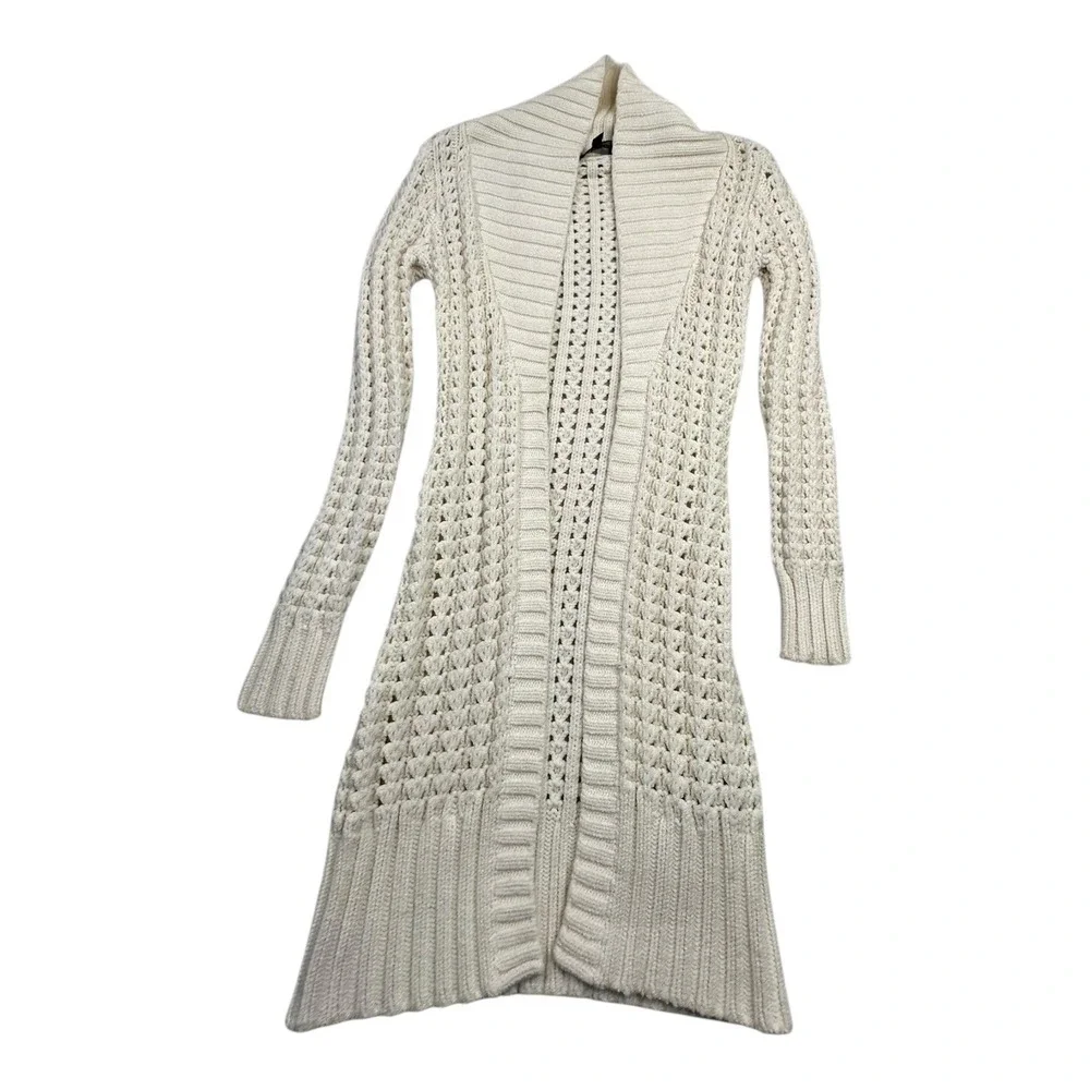 Bebe‎ Cream Knit Open Front Long Sleeve Cardigan Sweater Size S