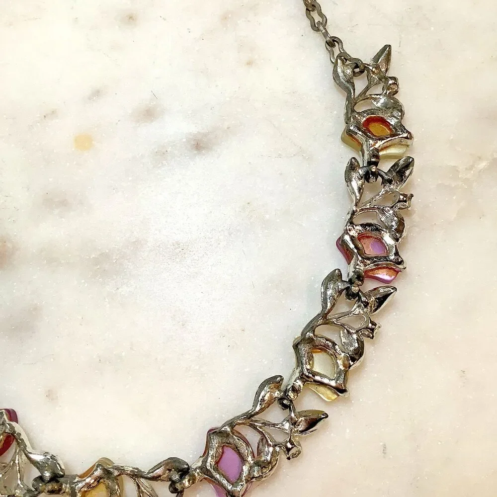 Vintage Necklace Purple Moonglow Thermoset Plastic AB Crystal Choker Collar