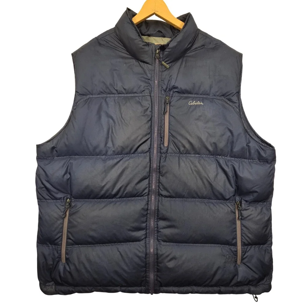 Cabelas 650 Down Puffer Vest Navy Blue Full Zip Ripstop‎ 984959 Mens 3XL Tall