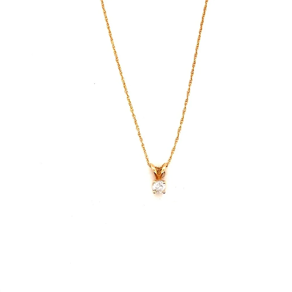 10k Yellow Gold Real Diamond Solitaire Pendant Necklace 18 Inch Rope Chain 0.69g
