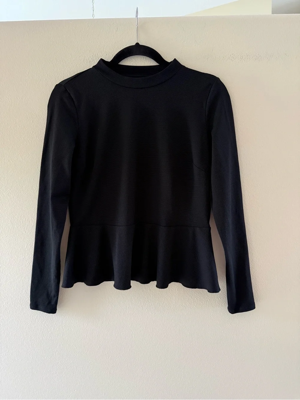 SPANX Black Pique Textured Long-Sleeve Peplum Swim Top