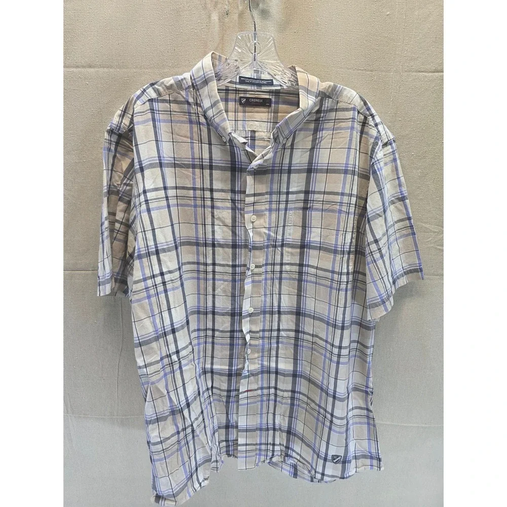 Cremieux Classics Mens XL Blue Tan Plaid Cotton Short‎ Sleeve Button Down Shirt