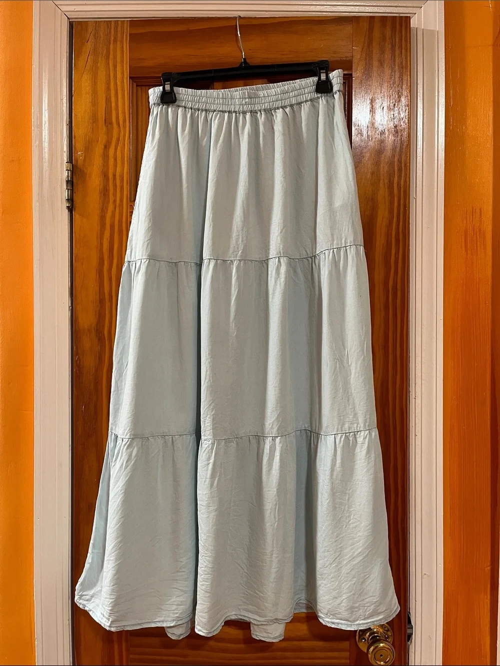 Elan Pale Blue Tiered Maxi Skirt Long Beach Cover Up Euro Vacation Summer Size M