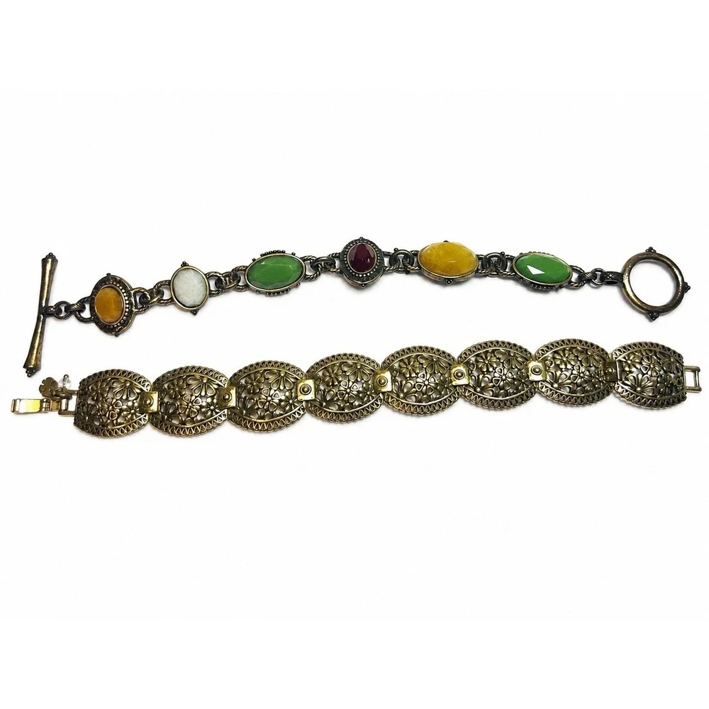 1 Lucky Brand Antiqued Multi Stone + 1 LB Floral Filigree Bracelet