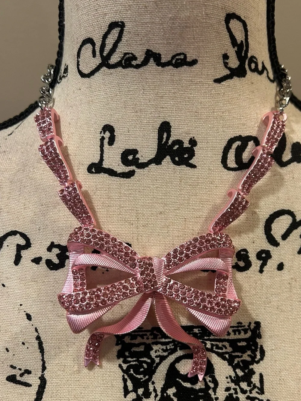 Betsey Johnson Faux Stone Fancy Bow Pendant Necklace