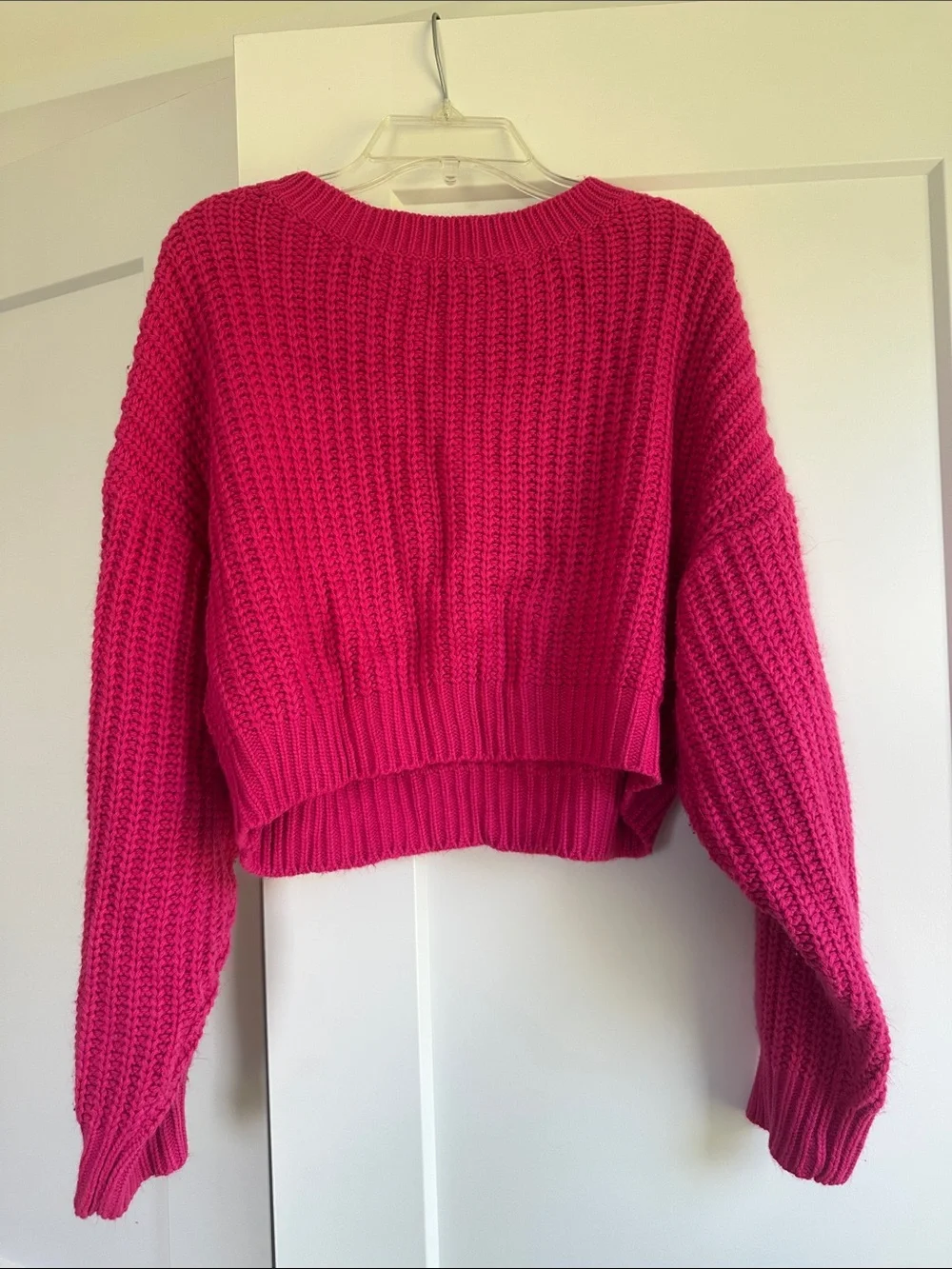 SHEIN Cropped Chunky Knit Sweater - Hot Pink