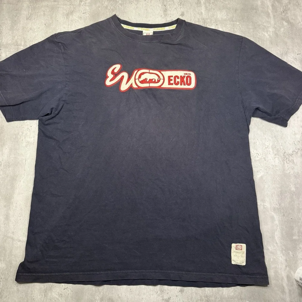 Vintage Y2K Ecko Unltd Rhino Logo Puff Graphic Men's XL 90s 00s Black Shirt