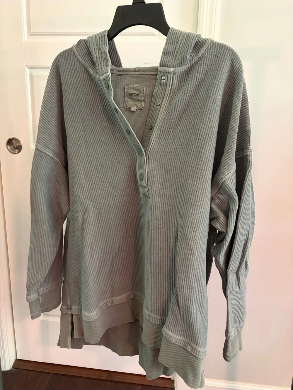 aerie Washed Sage Ribbed Hoodie Sweater