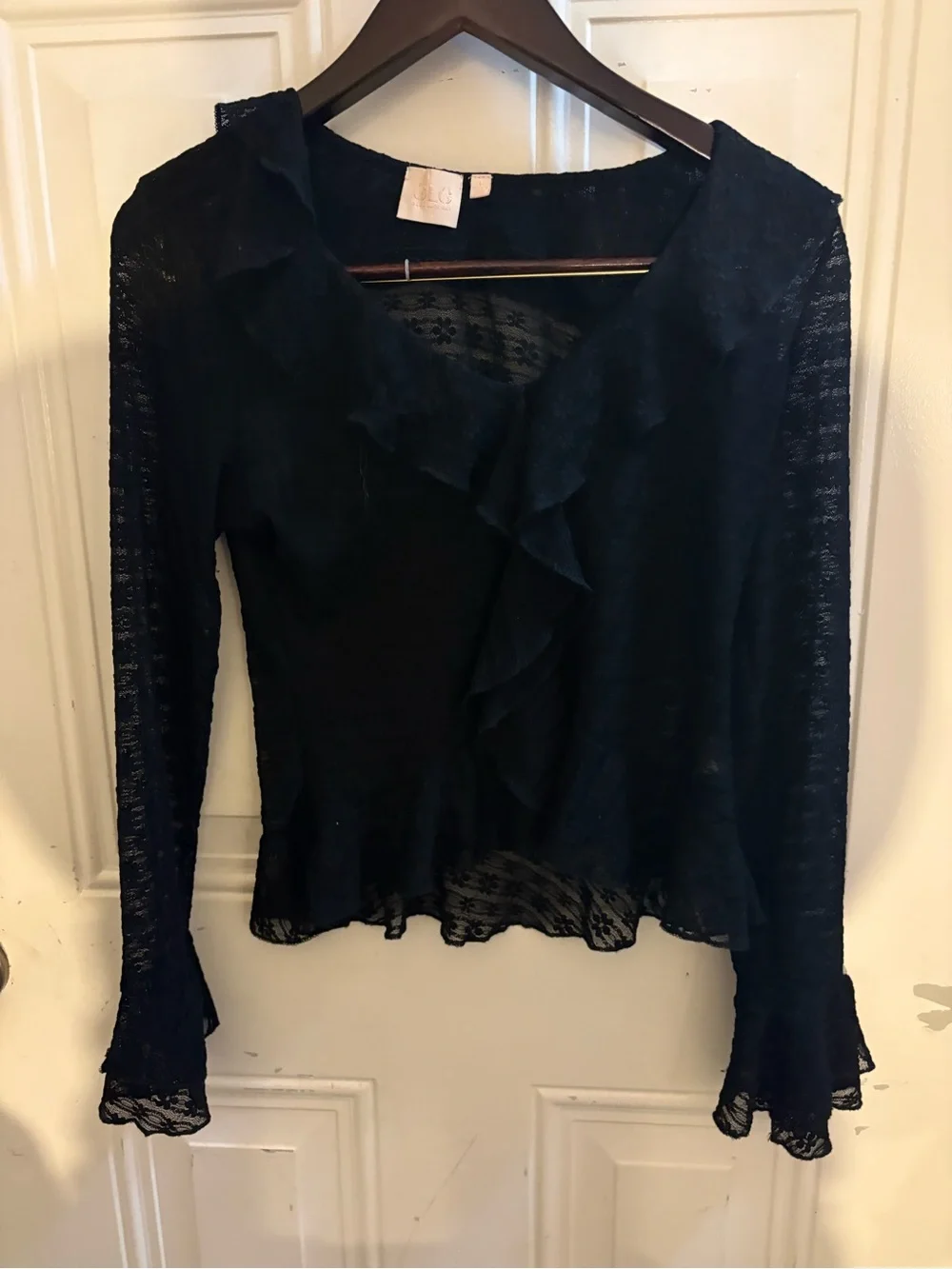GLG Black Lace Ruffle-Front Blouse