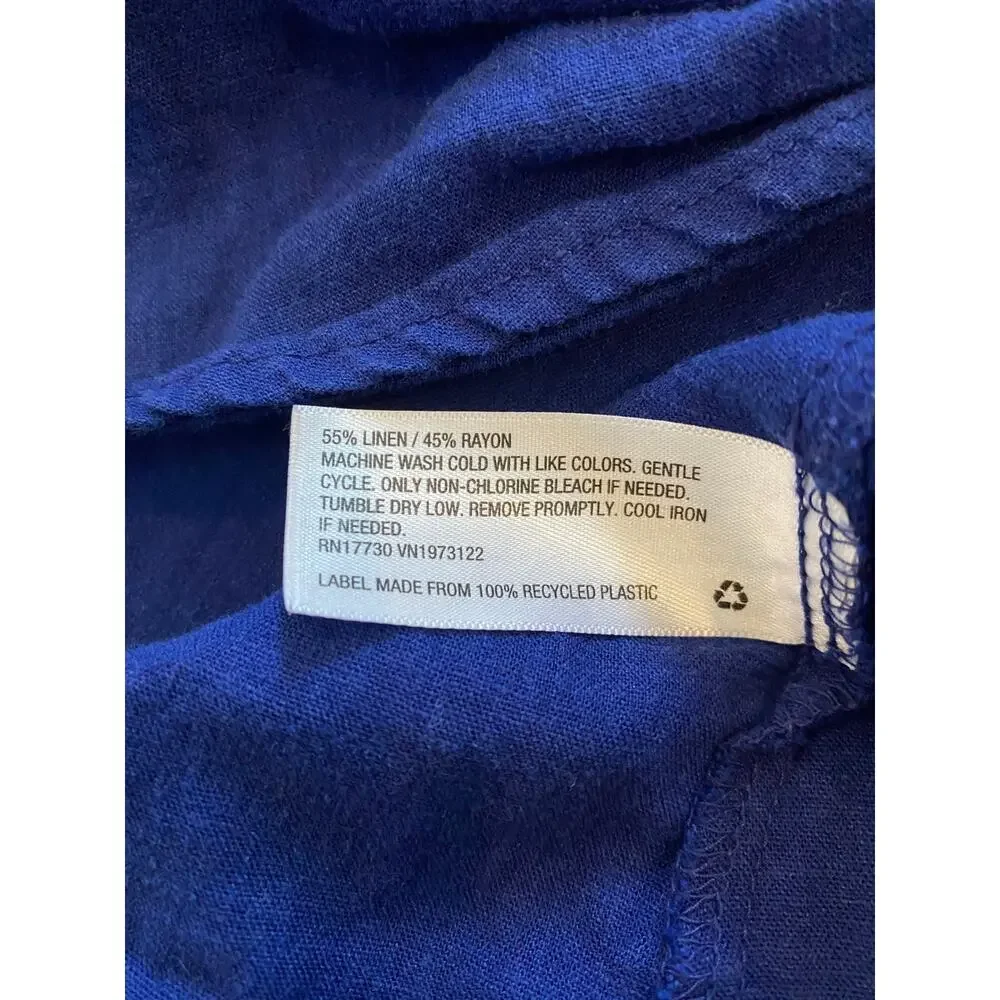 Ava & Viv 1X Blue Linen Blend Ruched Front Boho Peasant Blouse Plus Size Coastal