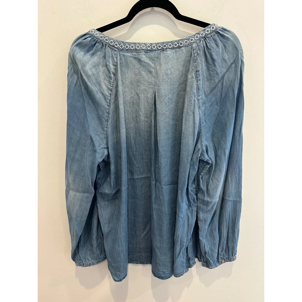 Vintage America Blues Carmella Lyocell Embroidered Blouse XL Blue Denim Look Top