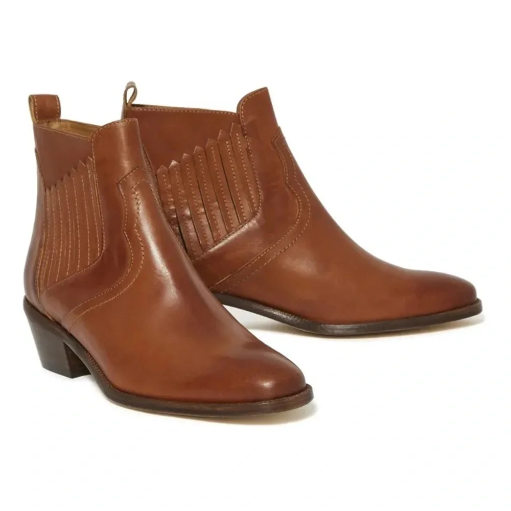 Vanessa Bruno Santiag Cognac Leather Western Ankle Boots – EU 37, US 6.5/7