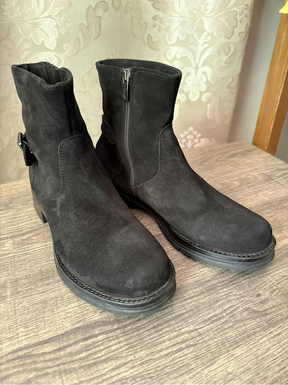 La Canadienne Gavan Waterproof Black Suede Buckle Bootie
