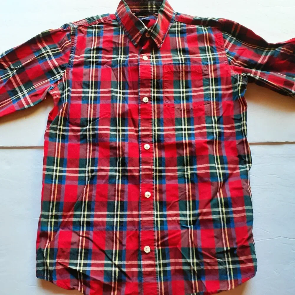 Gap Boys Shirt Button Down Red Plaid Long Sleeve Christmas Holiday XL 12