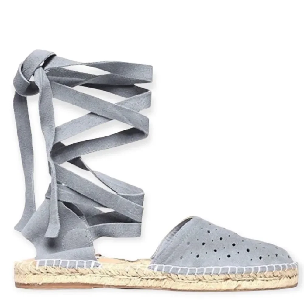 Blue Leather Suede Espadrille Lace Up Ankle Loafer Sandals by Steve Madden NEW