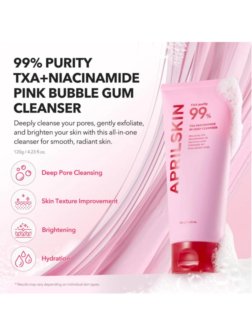 APRILSKIN TXA 99 Niacinamide Pink Bubblegum Deep Facial Cleanser