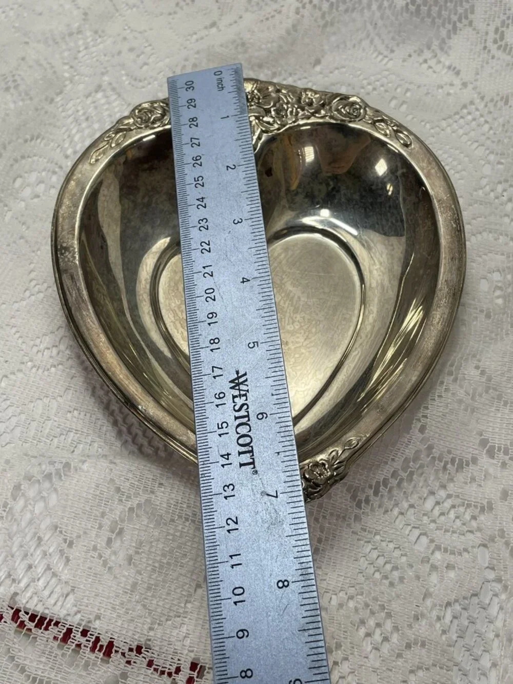 Vintage Laurel Mist 648 Silver Heart Shaped Candy Dish 7.25