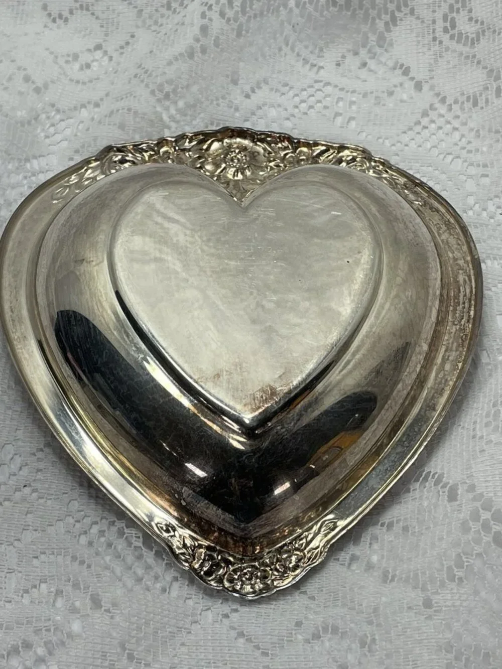 Vintage Laurel Mist 648 Silver Heart Shaped Candy Dish 7.25