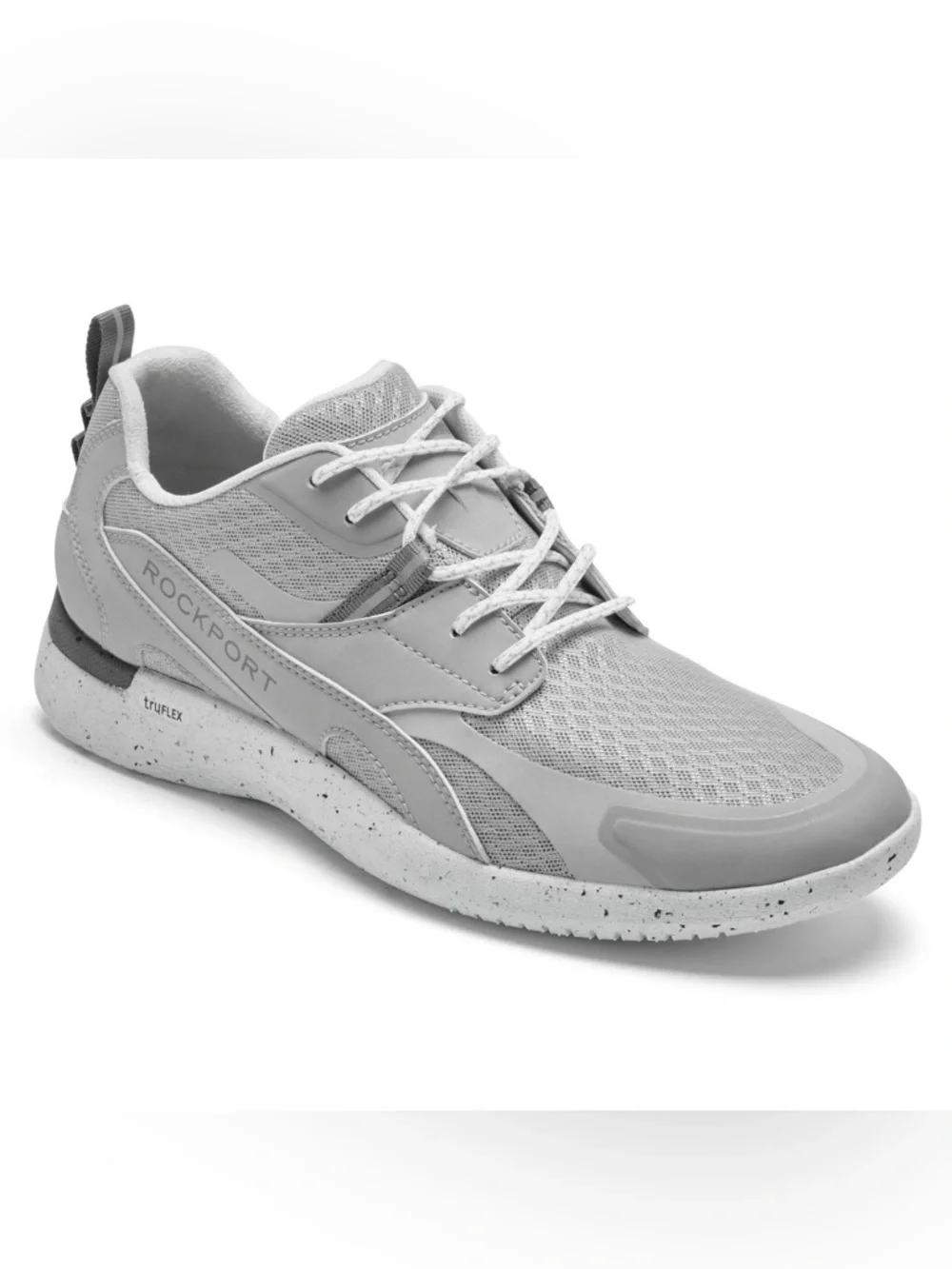 Rockport Sneakers Men’s Leather Lace-Up Pull-On Tab Truflex Sole Speckle Gray
