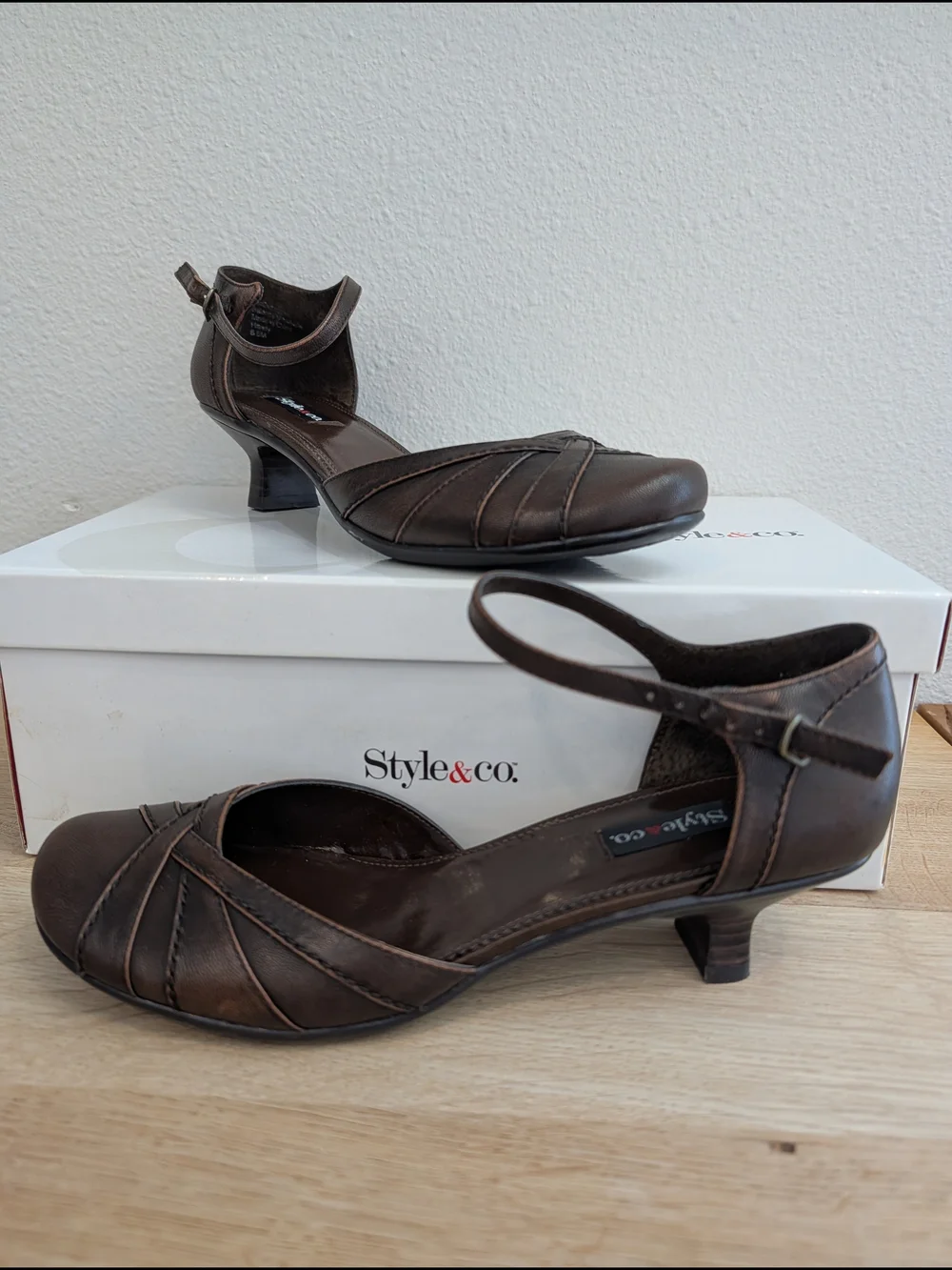 Style & Co. Women’s Brown Ankle Strap Low Kitten Heel Pumps
