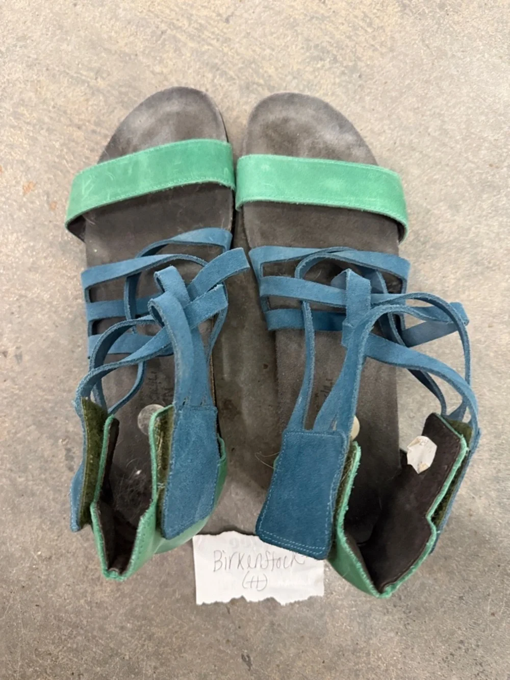 Naot Strappy Suede Sandals in Teal and Green