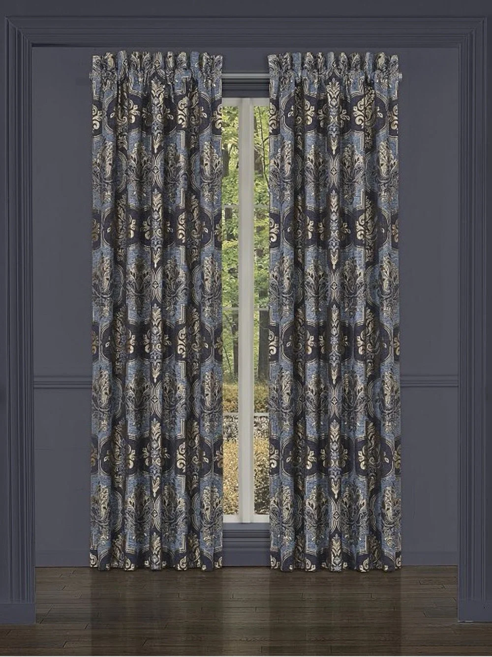 J. Queen New York Five Queens Court Manila Set of 2 Window Curtain Panels, Blue