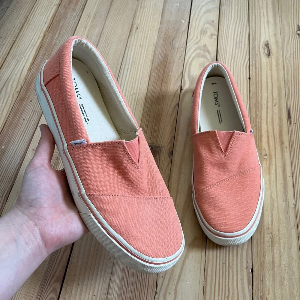TOMS Womens Alpargata‎ Cupsole Slip On Canvas Sneakers Coral Pink Size 10 bright