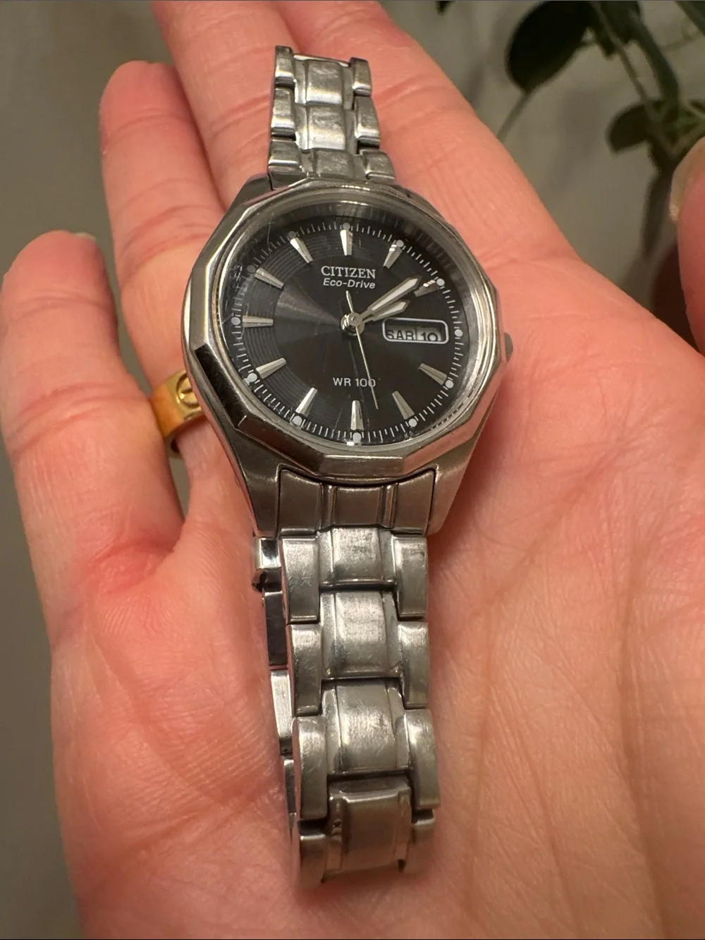Citizen eco-drive Silver Stainless Steel Bracelet Watch with Black Dial