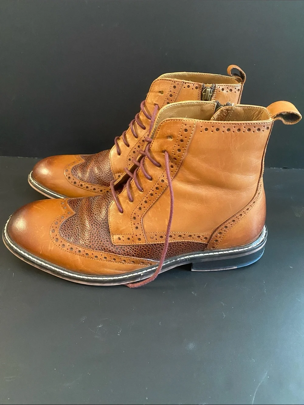 Thomas & Vine Men's Legend Wingtip Ankle Leather Boot Textured Detail Tan Sz 9
