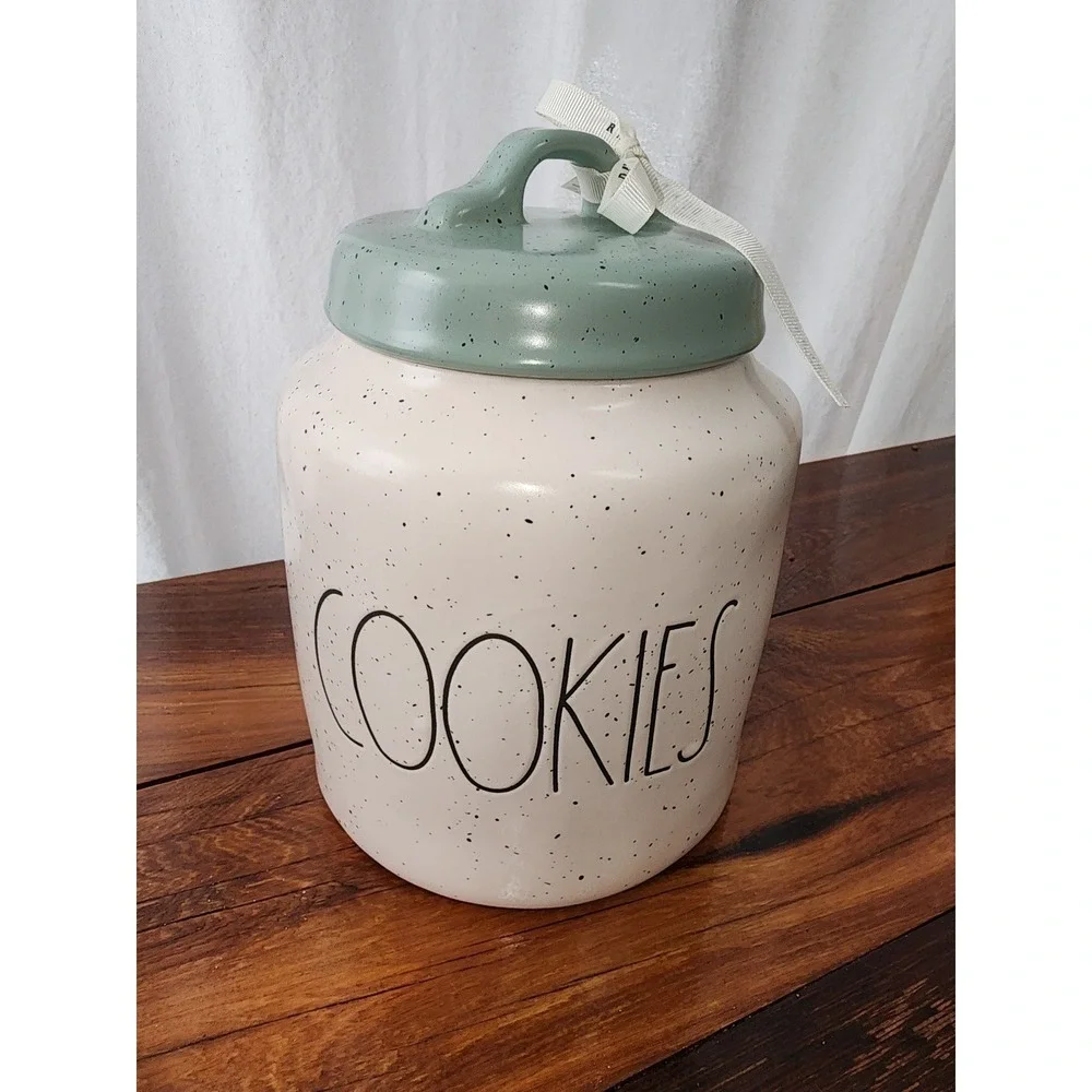 New Rae Dunn speckled Cookies jar Cookie Hiding Place‎ country chic kitchen