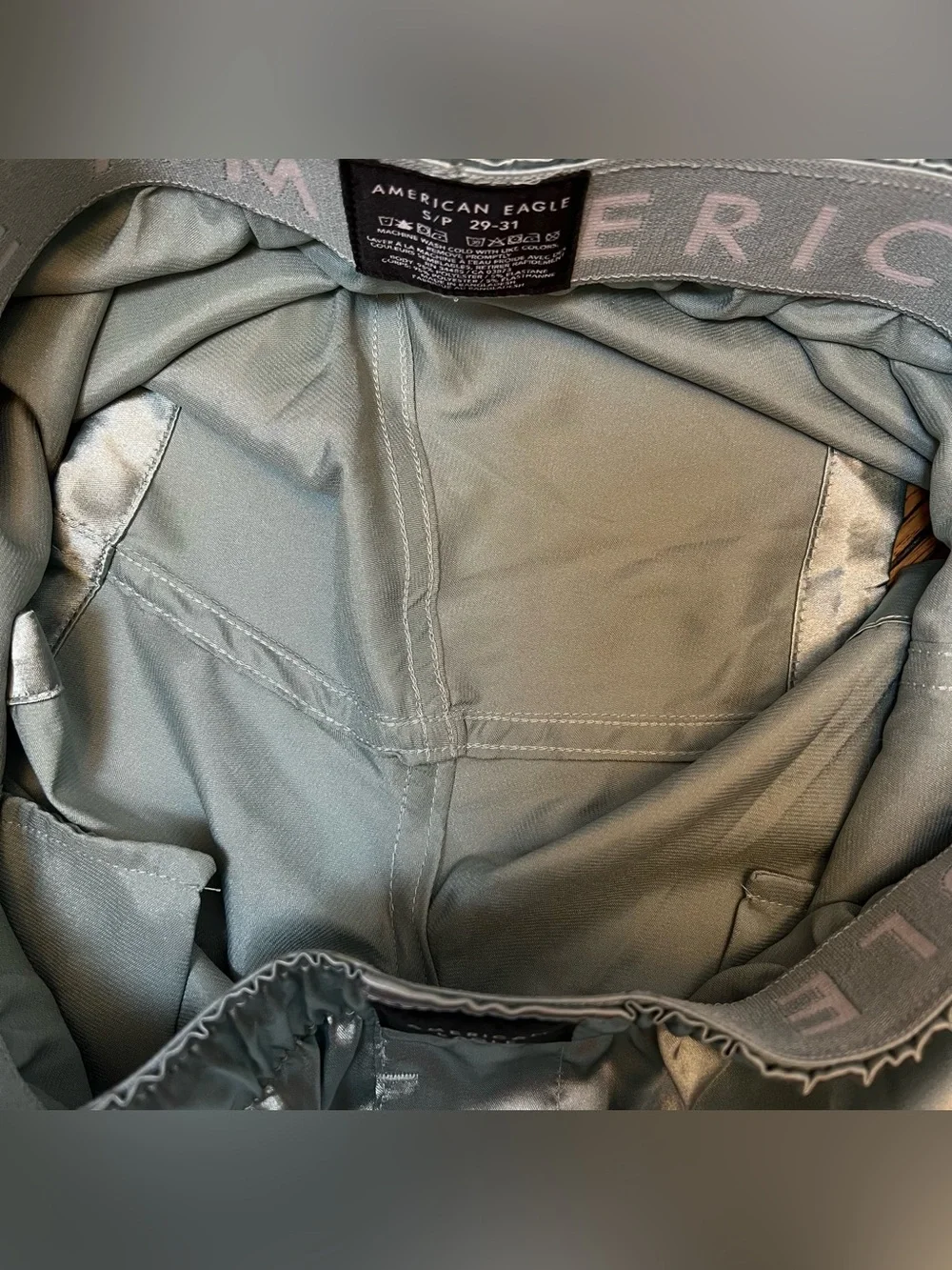 American Eagle Satin Pocket Boxer Shorts Siz Small 29-31 Light Blue Sleep Pajama