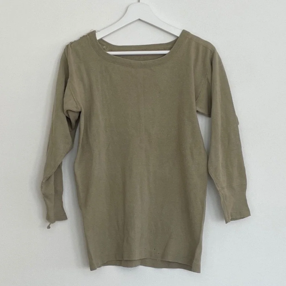 Vintage‎ Distressed Military Thermal Undershirt Ribbed Long Sleeve Olive Khaki