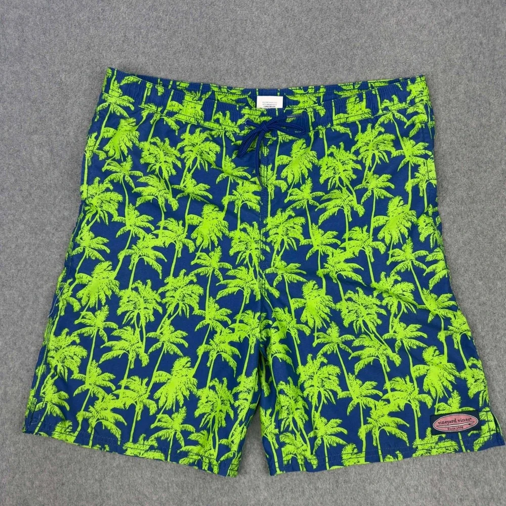 Vineyard Vines Youth Size XL Neon‎ Palm Trees Board Shorts Pockets Drawstring
