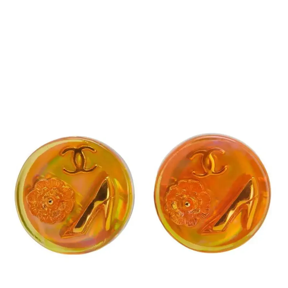 CHANEL Orange Logo Earrings