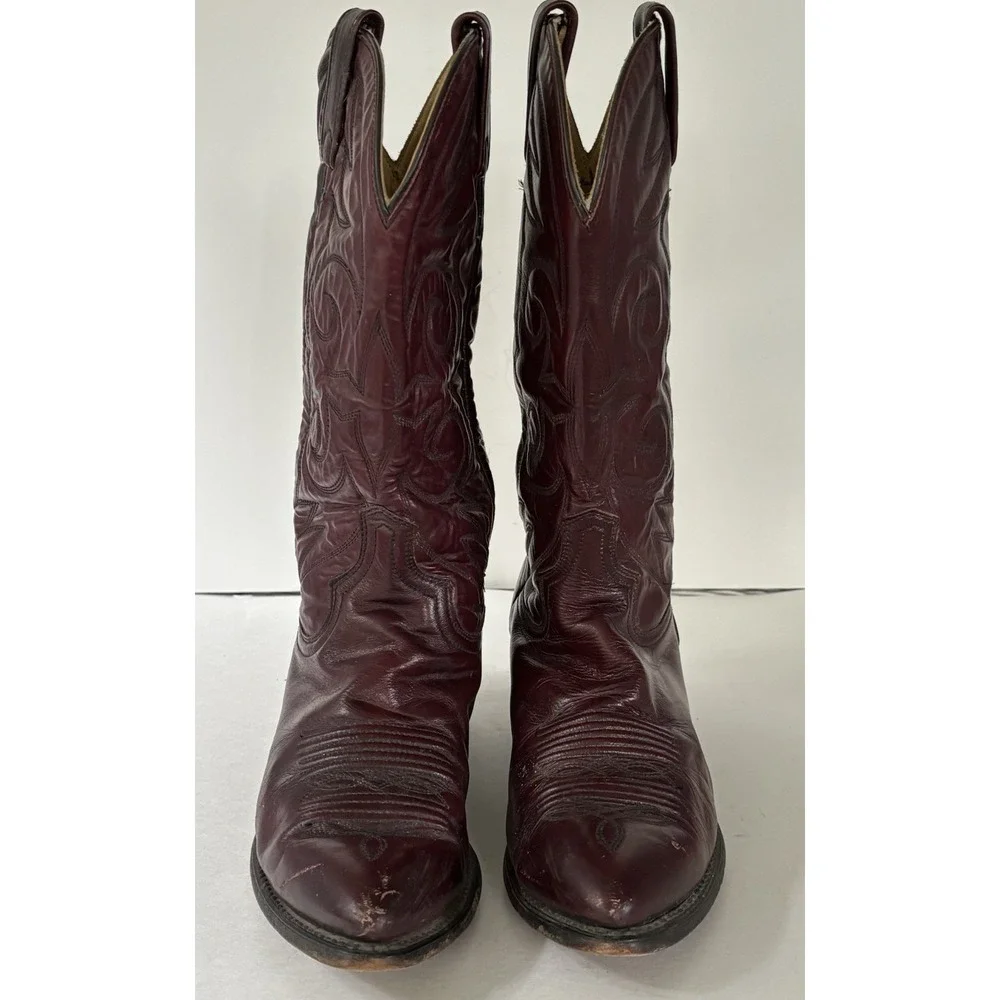 Mens 10D Burgundy Leather Western Cowboy Boots Pointed Toe