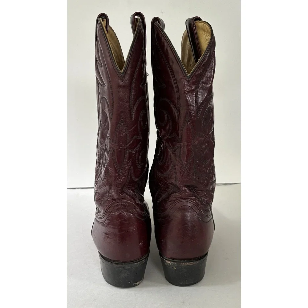 Mens 10D Burgundy Leather Western Cowboy Boots Pointed Toe