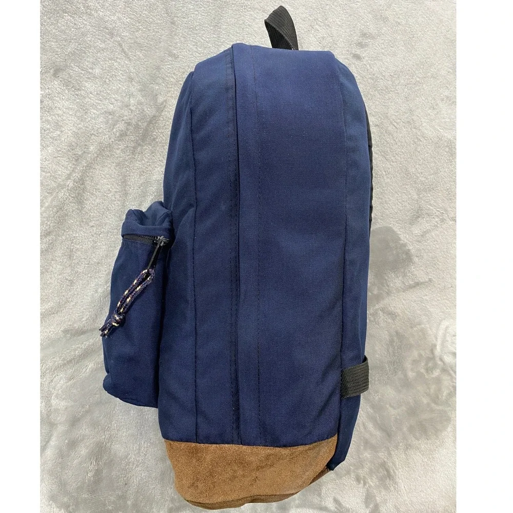 Vintage JanSport Suede Bottom Backpack Unisex Navy Blue 90s Original Right Pack
