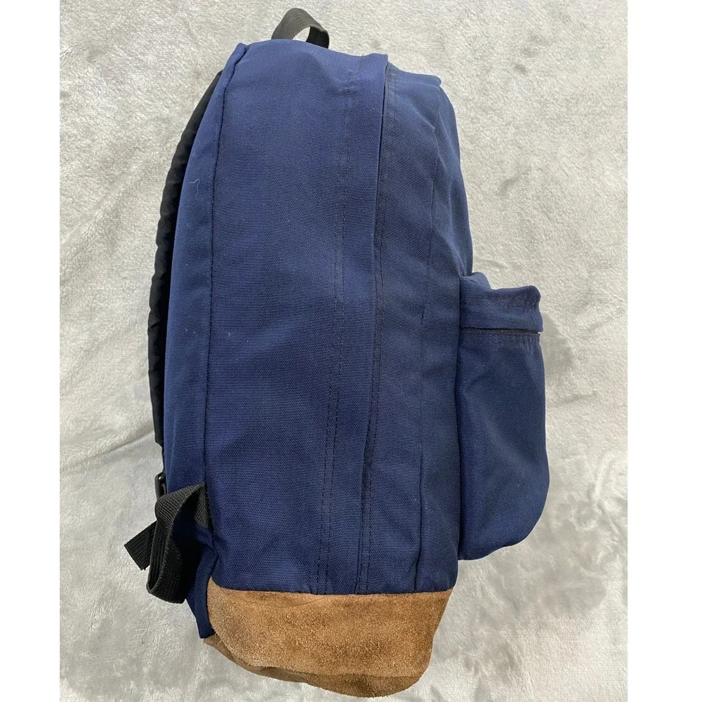 Vintage JanSport Suede Bottom Backpack Unisex Navy Blue 90s Original Right Pack