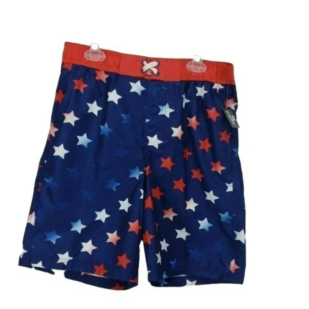 Revolution Boys American Patriotic Star Blue Red White Swim Shorts Trunks Medium