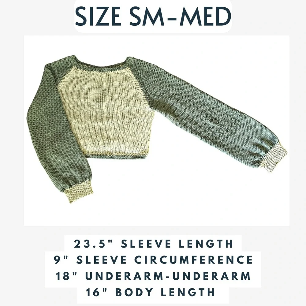 Handmade Knit Cropped‎ Sweater – Two Tone Green | Size Small-Medium