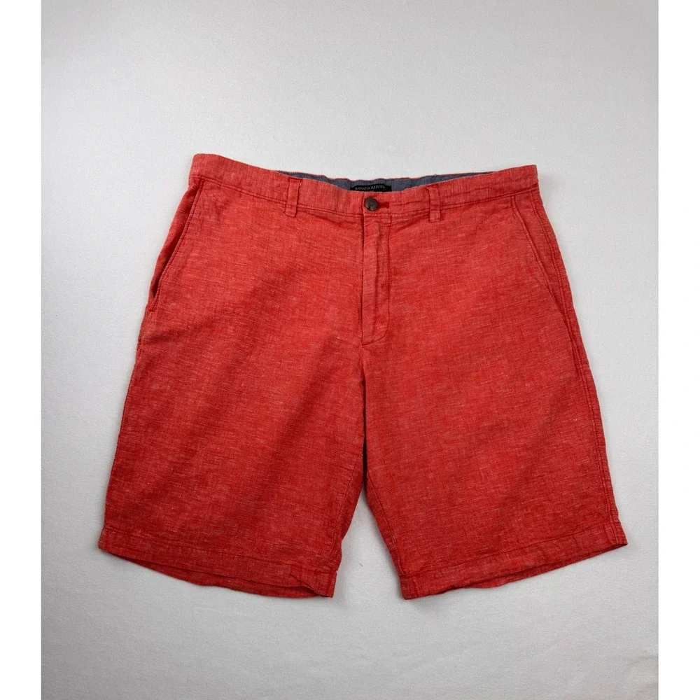Banana Republic Men's Linen Blend Coral Orange Chino Shorts Size 35