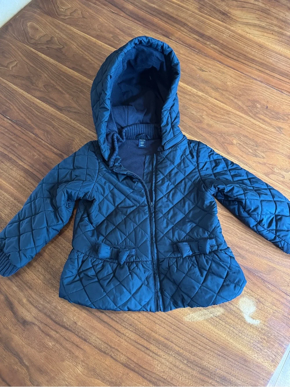 Baby Gap Girls Puffer Jacket Parka with Bows, Removable Hood Quilted Navy 4T