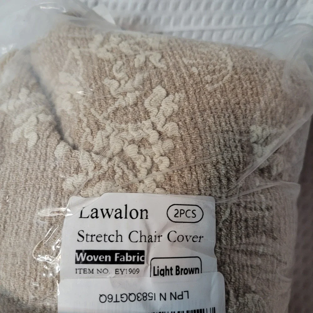 Lawalon 2PCS Stretch‎ Chair Cover Light Brown Woven Fabric EY1909 Slipcover Set