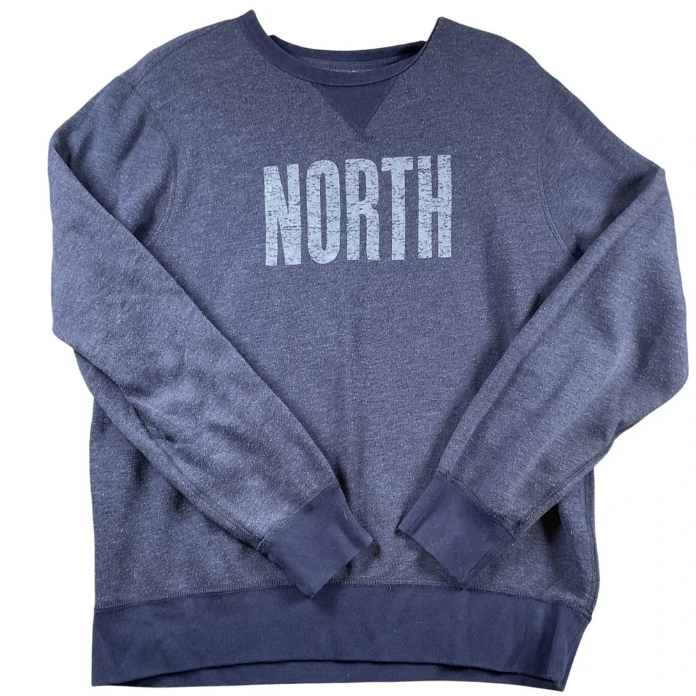 J Crew Authentic Fleece Sweatshirt North Graphic Pullover Navy Blue Men's Medium